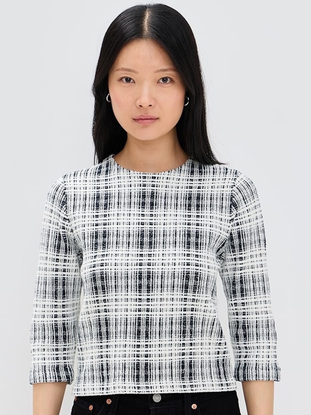 Vince Cropped Bouclé Plaid Top